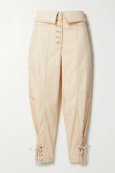 Shop Ulla Johnson Kingston Cropped Belted Cotton-blend Twill Tapered Pants In Cream