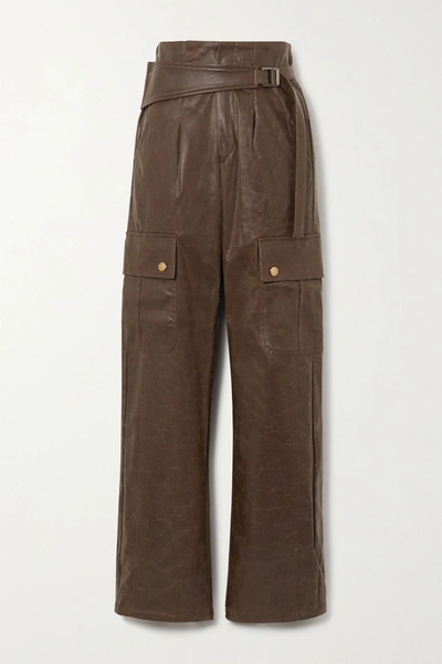 Shop Andersson Bell Katia Belted Vegan Leather Straight-leg Cargo Pants In Brown