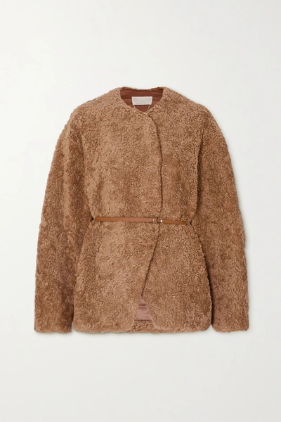 Shop Vanessa Bruno Palena Belted Faux Shearling Jacket In Camel