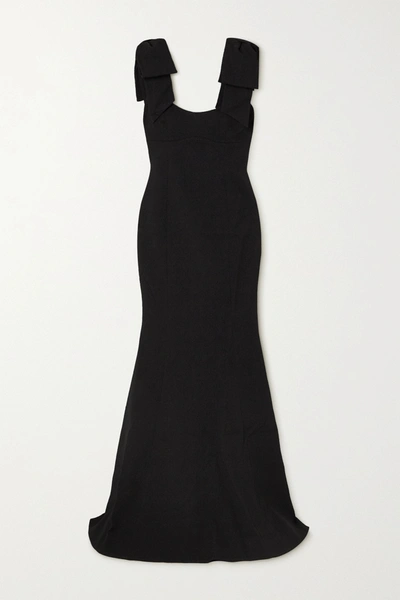 Shop Rebecca Vallance Martini Bow-detailed Cloqué Gown In Black
