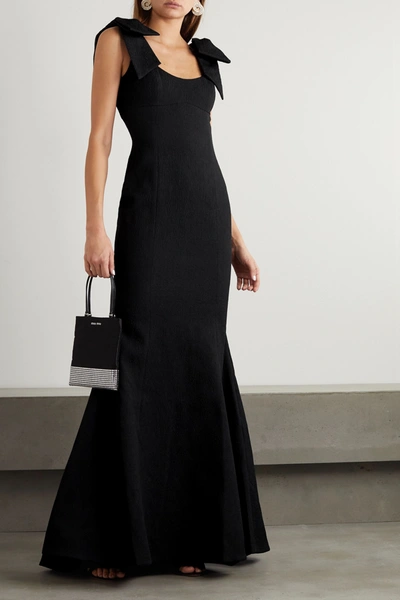 Shop Rebecca Vallance Martini Bow-detailed Cloqué Gown In Black