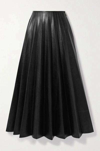 Shop Peter Do Paneled Pleated Vegan Leather And Satin-crepe Maxi Skirt In Black
