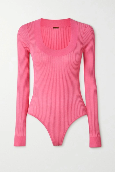 Shop Dodo Bar Or Teddy Ribbed-knit Bodysuit In Pink