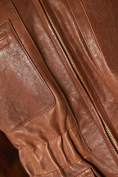 Shop Chloé Faux Fur-trimmed Leather Jacket In Brown