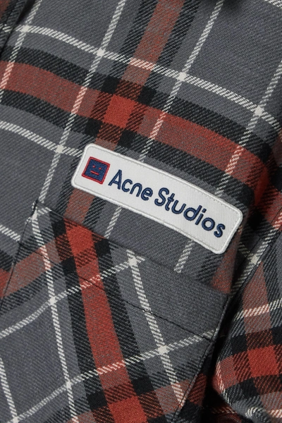 Shop Acne Studios Oversized Appliquéd Checked Cotton-flannel Shirt In Gray