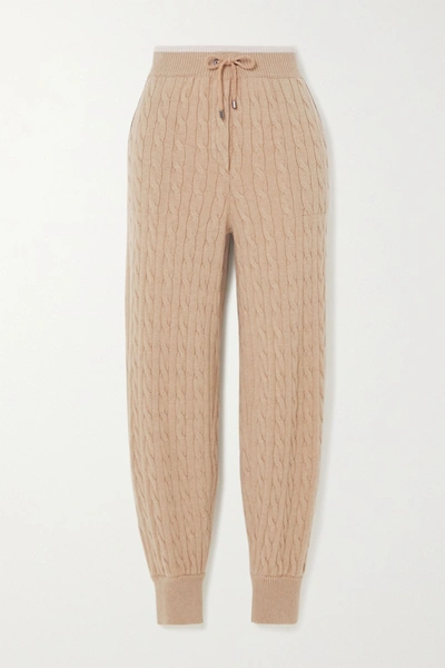 Shop Brunello Cucinelli Bead-embellished Cable-knit Cashmere Track Pants In Beige