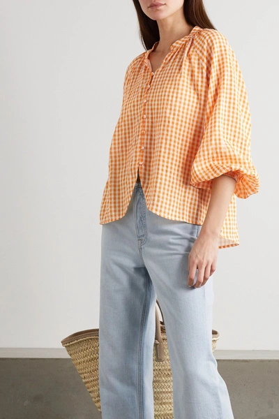 Shop Peony + Net Sustain Gingham Organic Cotton And Ecovero-blend Blouse In Orange