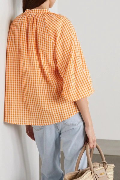 Shop Peony + Net Sustain Gingham Organic Cotton And Ecovero-blend Blouse In Orange