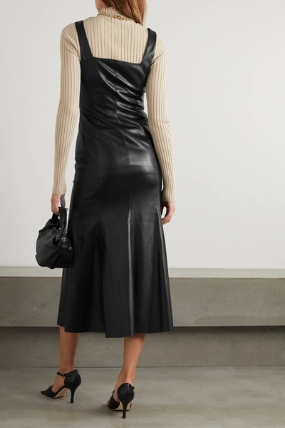 Shop Nanushka Allie Button-detailed Vegan Stretch-leather Dress In Black