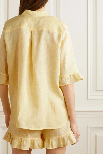 Shop Sleeper Ruffled Linen Pajama Set In Yellow