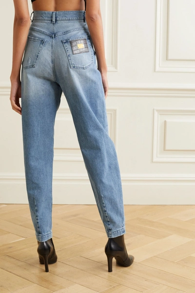 Shop Dolce & Gabbana Distressed High-rise Boyfriend Jeans In Light Blue