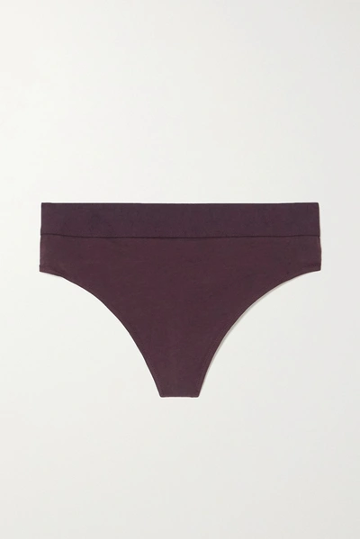 Shop Skin + Net Sustain Harley Stretch Organic Pima Cotton-jersey Thong In Burgundy