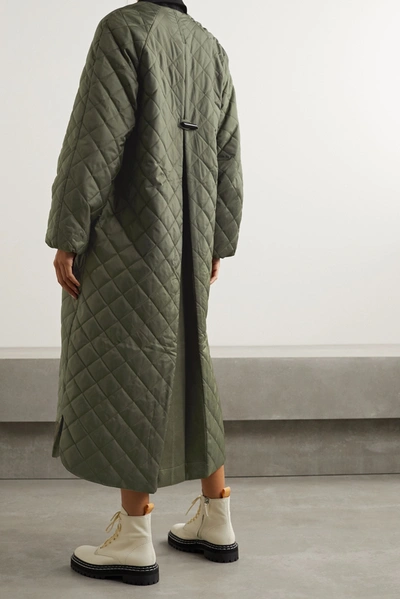 Shop Ganni Felt-trimmed Quilted Ripstop Coat In Army Green