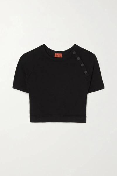 Shop Alix Nyc Chelsea Cropped Button-detailed Ribbed Stretch-modal Jersey Top In Black