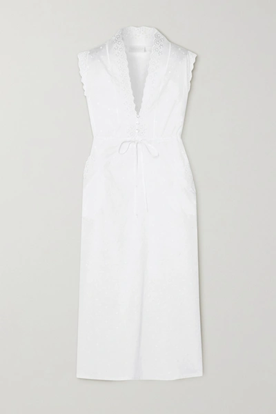 Shop Loretta Caponi Gina Lace-trimmed Embroidered Cotton Maxi Nightdress In White