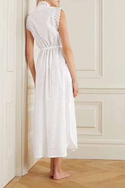 Shop Loretta Caponi Gina Lace-trimmed Embroidered Cotton Maxi Nightdress In White