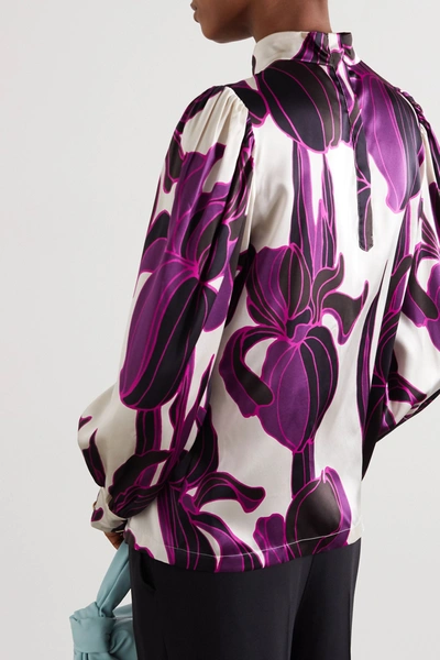 Shop Dries Van Noten Floral-print Silk-satin Blouse In Purple