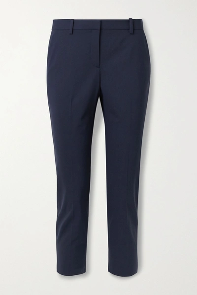 Shop Theory Treeca 2 Cropped Stretch-wool Straight-leg Pants In Midnight Blue