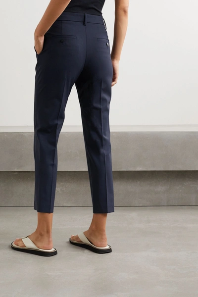 Shop Theory Treeca 2 Cropped Stretch-wool Straight-leg Pants In Midnight Blue