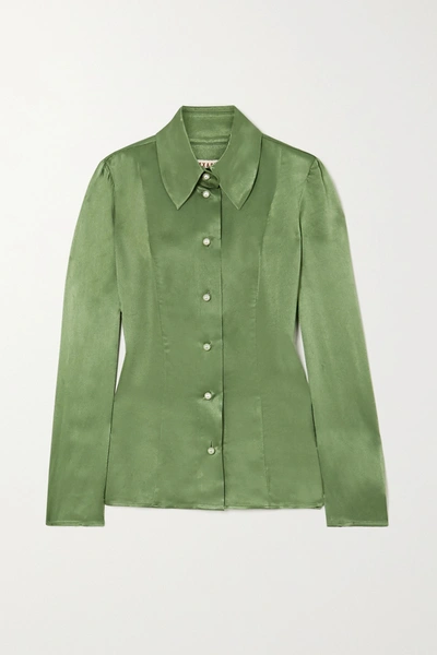 Shop Alexa Chung Hammered-satin Shirt In Green