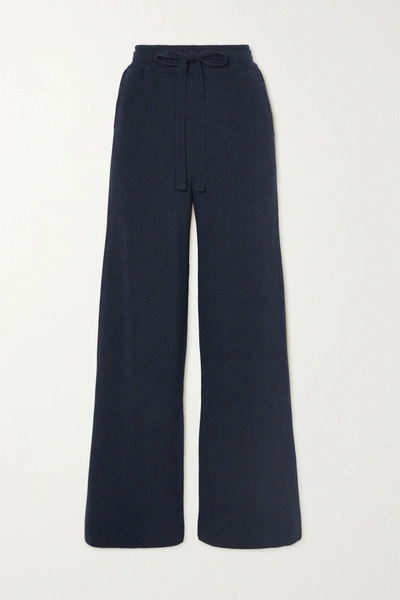 Shop Nanushka Oni Ribbed-knit Wide-leg Pants In Navy