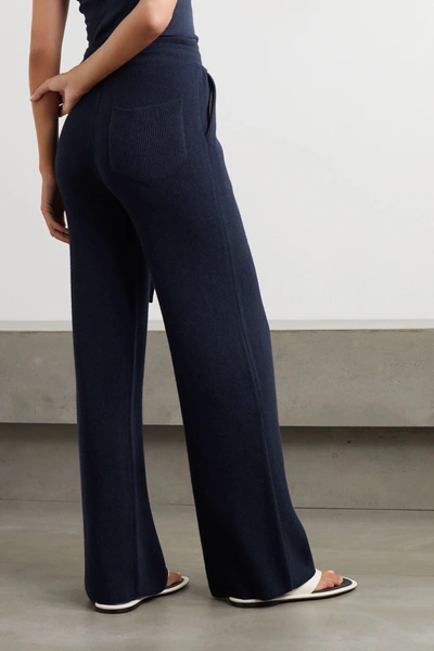 Shop Nanushka Oni Ribbed-knit Wide-leg Pants In Navy