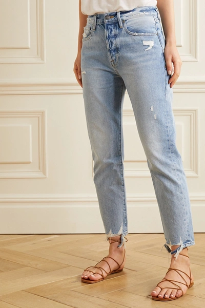 Shop Frame Le Original Distressed High-rise Straight-leg Jeans In Light Blue