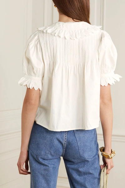 Shop Doen Rune Scalloped Embroidered Cotton-poplin Blouse In White