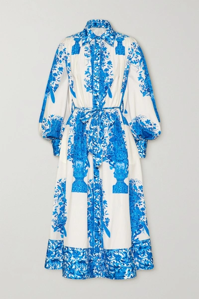 Valentino Belted Printed Cotton-poplin Midi Shirt Dress In Ivory 