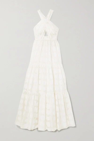 Shop Ulla Johnson Fontaine Cutout Fil Coupé Cotton And Silk-blend Halterneck Maxi Dress In White