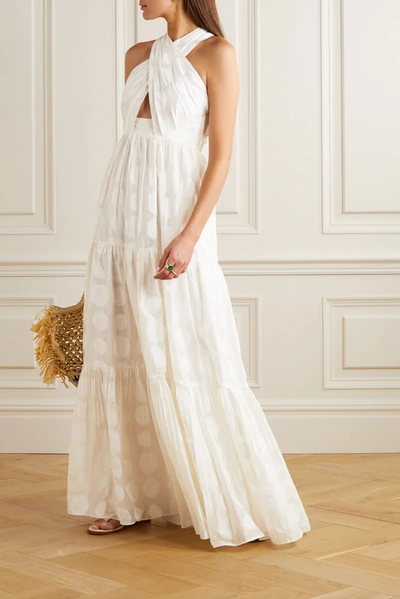 Shop Ulla Johnson Fontaine Cutout Fil Coupé Cotton And Silk-blend Halterneck Maxi Dress In White