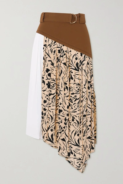 Shop Proenza Schouler Belted Asymmetric Paneled Crepe Midi Skirt In Brown