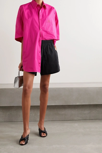 Shop Balenciaga Oversized Embroidered Cotton-poplin Shirt In Bright Pink