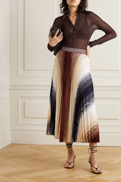 Shop Missoni Pleated Striped Metallic Crochet-knit Midi Skirt In Ivory