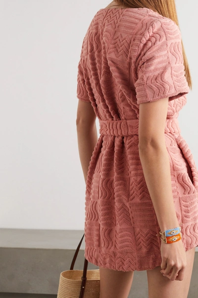 Shop Lucy Folk Belted Cotton-terry Mini Dress In Antique Rose