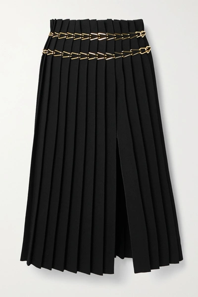 Shop Dion Lee Chain-embellished Pleated Crepe Midi Skirt In Black