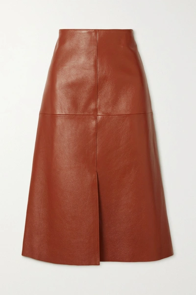 Shop Joseph Sidena Paneled Leather Midi Skirt In Brown