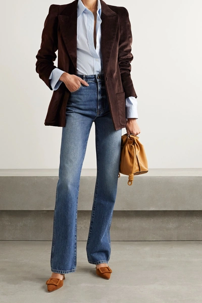 Shop Anna Mason Cotton-velvet Blazer In Chocolate