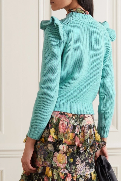 Shop Zimmermann Ladybeetle Ruffled Merino Wool Sweater In Blue