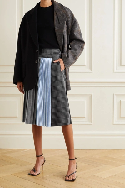 Shop Tibi Layered Pleated Patchwork Crepe Culottes In Navy