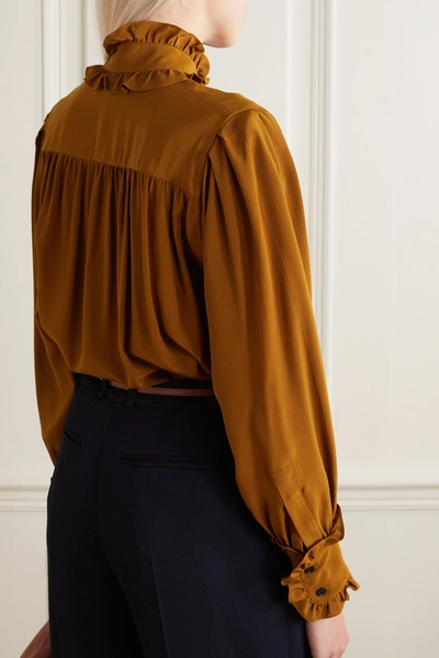 Shop Victoria Beckham Ruffled Silk-chiffon Blouse In Camel