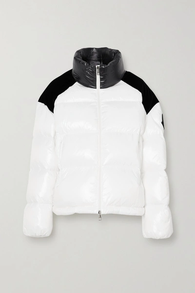 Shop Moncler Chouelle Velvet-trimmed Printed Quilted Glossed-shell Down Jacket In White