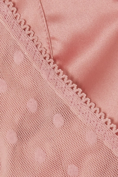 Shop Coco De Mer Roxanne Satin-trimmed Polka-dot Flocked Tulle Bodysuit In Pink
