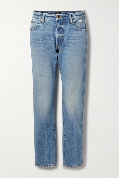 Shop Khaite Kyle Distressed Low-rise Straight-leg Jeans In Light Denim