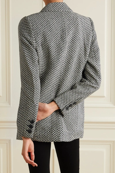 Shop Anine Bing Double-breasted Herringbone-jacquard Blazer In Black