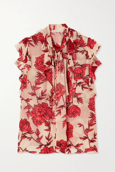 Shop Alice And Olivia Robbie Pussy-bow Appliquéd Chiffon Blouse In Red