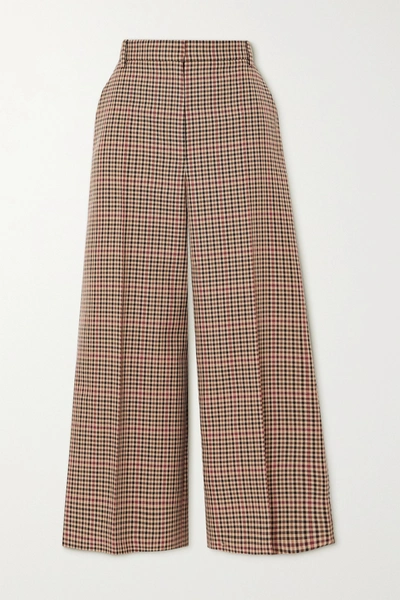 Shop Joseph Travis Checked Wool-blend Wide-leg Pants In Brown
