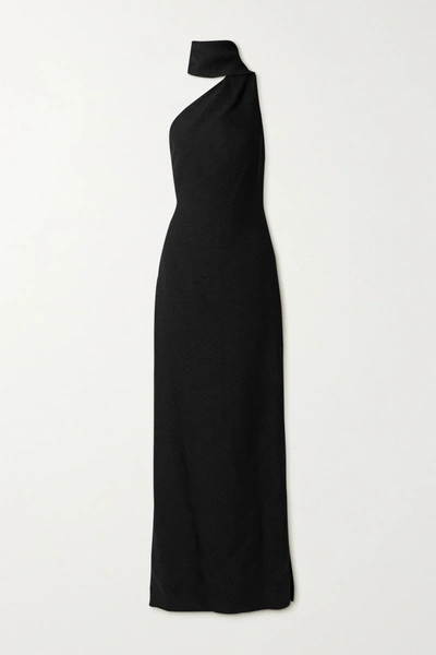 Shop Adam Lippes One-shoulder Draped Bouclé Gown In Black