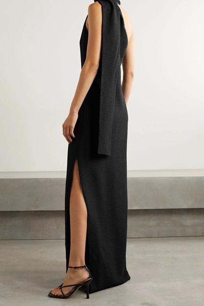 Shop Adam Lippes One-shoulder Draped Bouclé Gown In Black