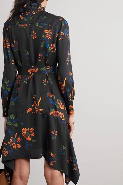 Shop Tory Burch Cora Belted Ruffled Floral-print Crepe Dress In Navy